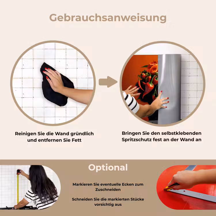Vrouw - Chilipepers - Pepers - Bloemen keuken achterwand spatscherm klein -gebruiksaanwijzing_DE