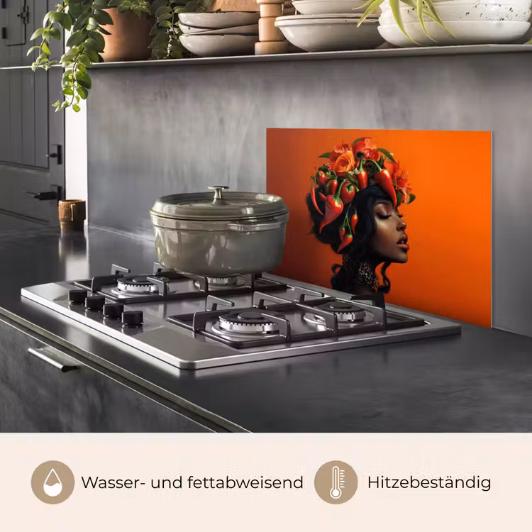 Vrouw - Chilipepers - Pepers - Bloemen keuken achterwand spatscherm klein -usp_DE