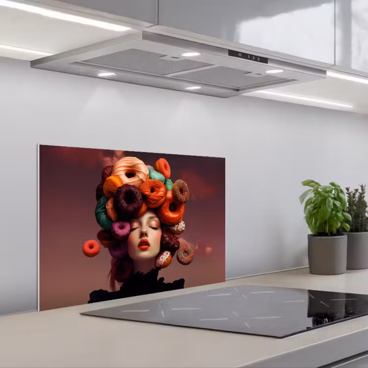 Vrouw - Donuts - Kleurrijk keuken achterwand spatscherm klein -3d_schuin