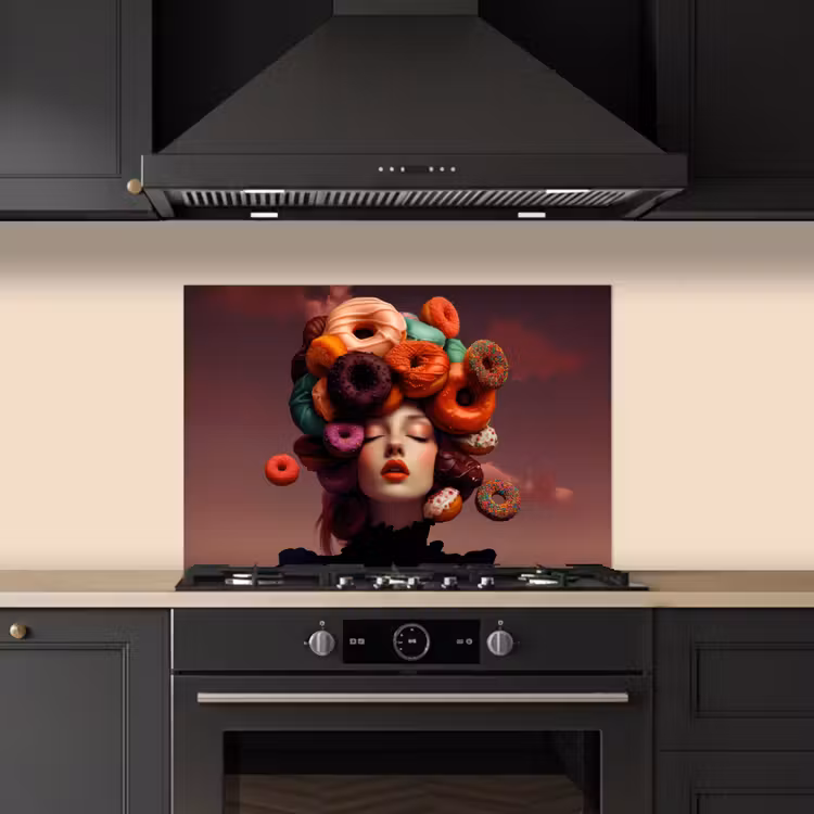 Vrouw - Donuts - Kleurrijk keuken achterwand spatscherm klein -sfeer1