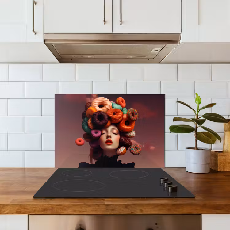 Vrouw - Donuts - Kleurrijk keuken achterwand spatscherm klein -sfeer2