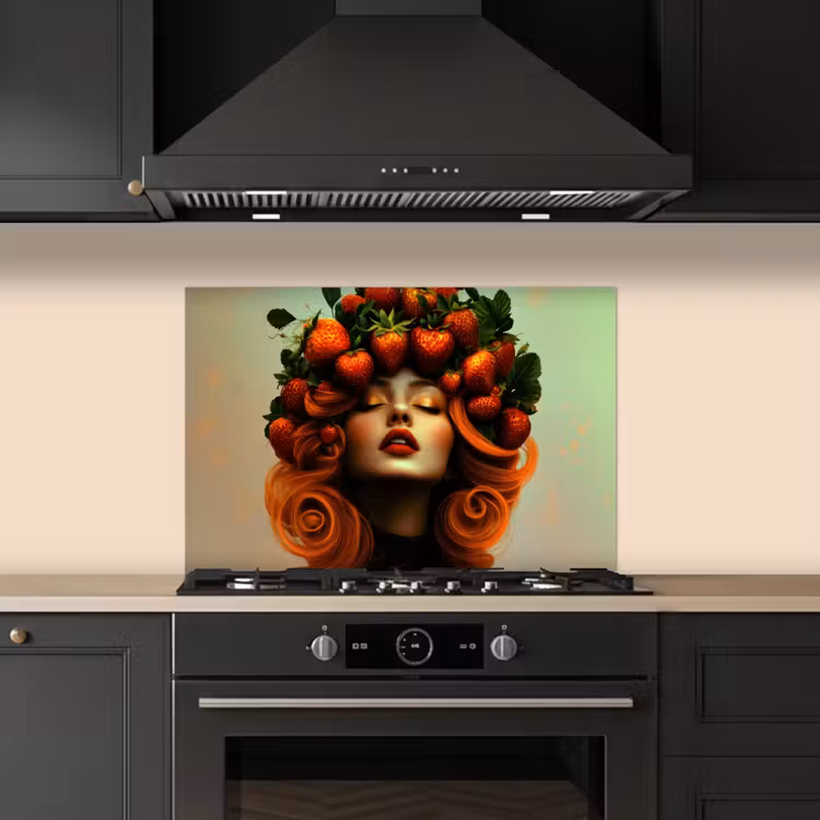 Vrouw - Aardbeien - Kroon keuken achterwand spatscherm klein -sfeer1