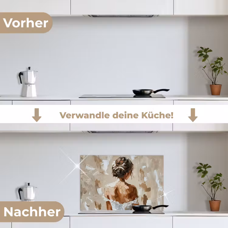 Vrouw - Verf - Abstract - Beige - Modern keuken achterwand spatscherm klein -voor_na_DE