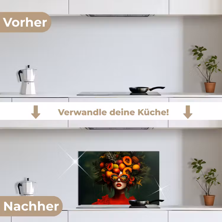 Vrouw - Vruchten - Papaja - Ananas keuken achterwand spatscherm klein -voor_na_DE