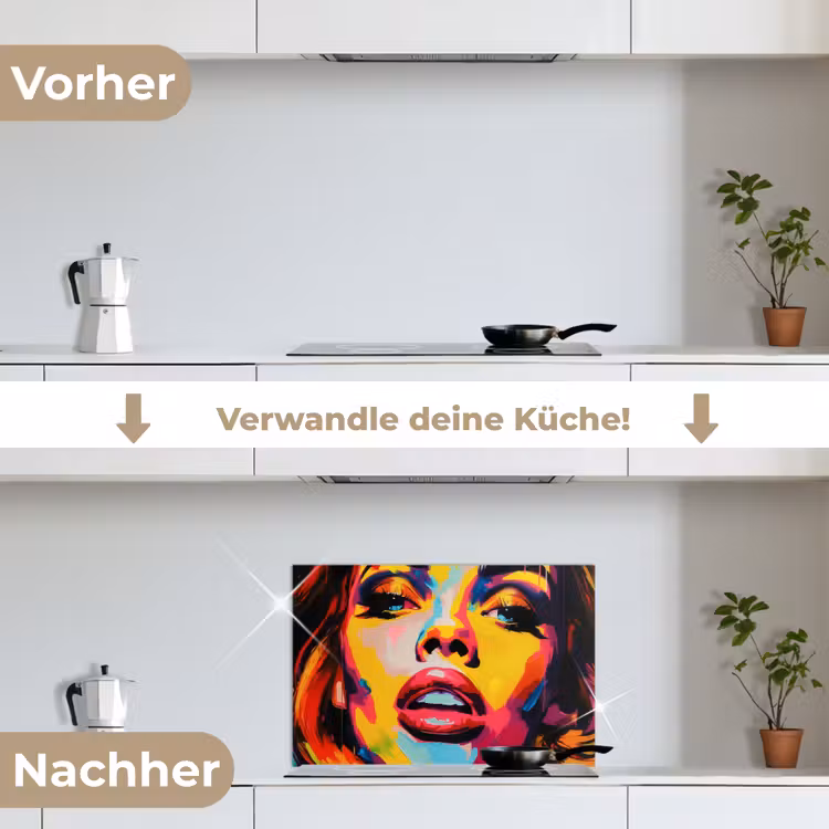 Vrouw - Gezicht - Kleurrijk keuken achterwand spatscherm klein -voor_na_DE