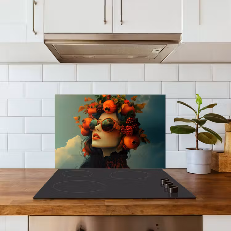 Vrouw - Granaatappel - Herfst - Zonnebril keuken achterwand spatscherm klein -sfeer2