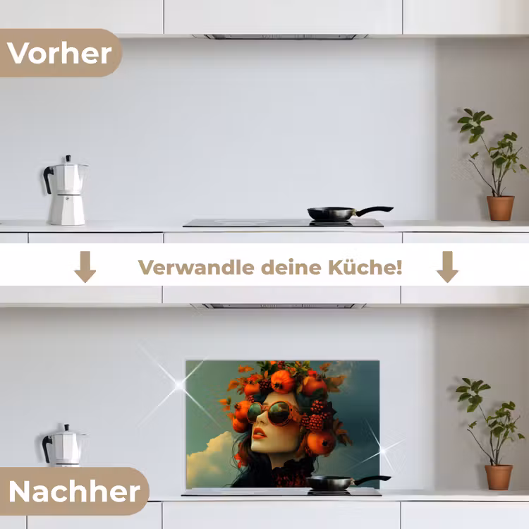 Vrouw - Granaatappel - Herfst - Zonnebril keuken achterwand spatscherm klein -voor_na_DE