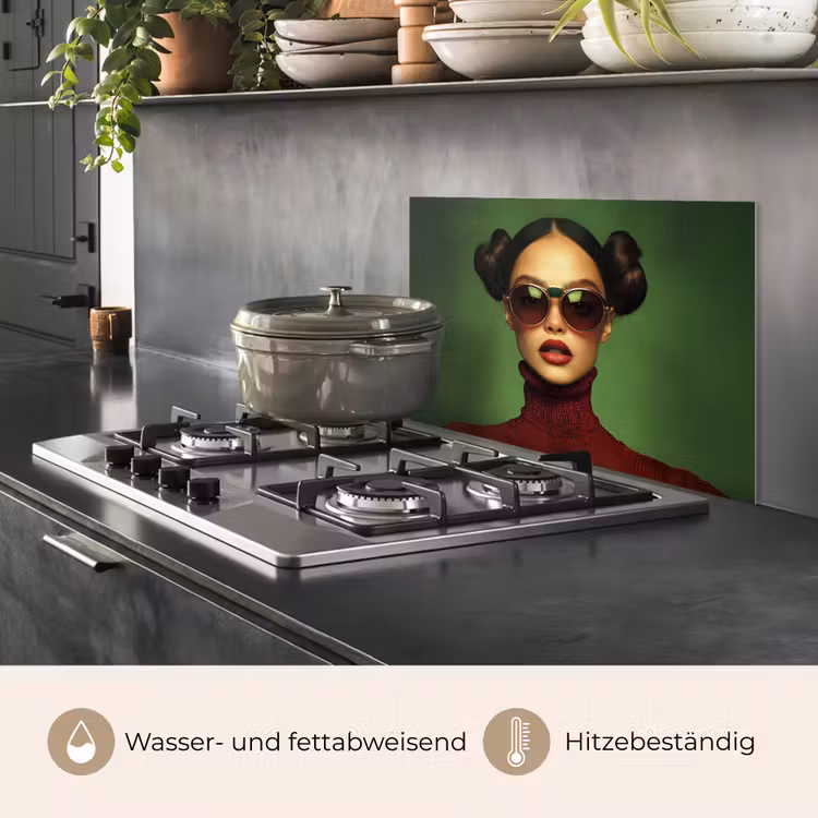 Vrouw - Groen - Bril - Aesthetic - Modern keuken achterwand spatscherm klein -usp_DE