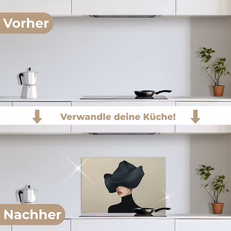 Vrouw - Groen - Hoed keuken achterwand spatscherm klein -voor_na_DE