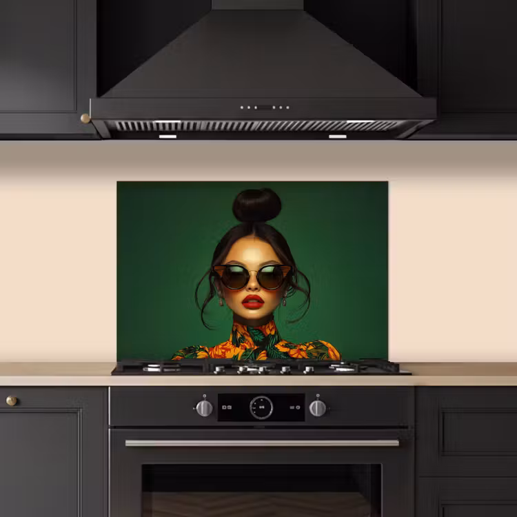 Vrouw - Groen - Modern - Bril - Abstract keuken achterwand spatscherm klein -sfeer1