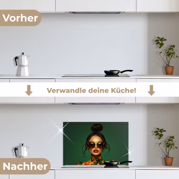 Vrouw - Groen - Modern - Bril - Abstract keuken achterwand spatscherm klein -voor_na_DE