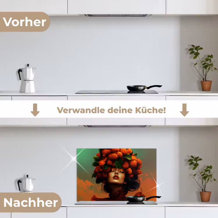 Vrouw - Frambozen - Bladeren keuken achterwand spatscherm klein -voor_na_DE