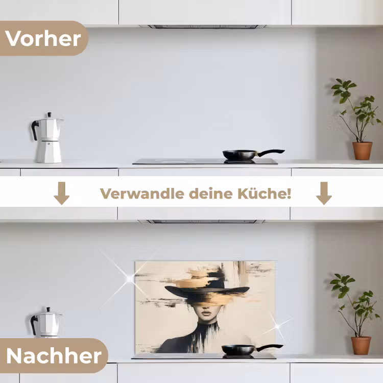Vrouw - Hoed - Verf keuken achterwand spatscherm klein -voor_na_DE
