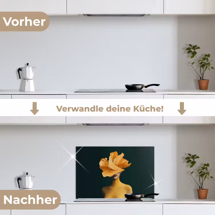 Vrouw - Hoed - Geel keuken achterwand spatscherm klein -voor_na_DE