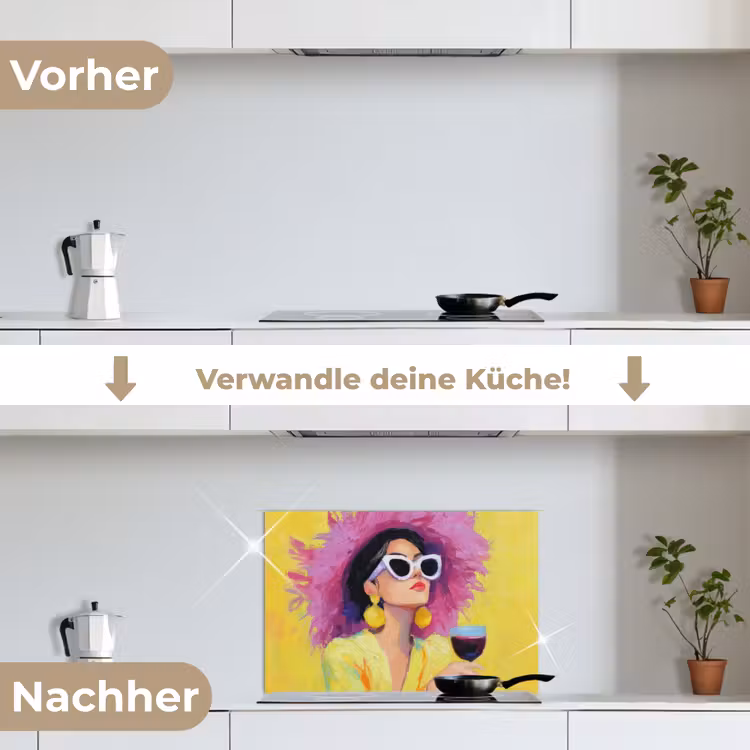 Vrouw - Hoed - Paars - Wijn keuken achterwand spatscherm klein -voor_na_DE