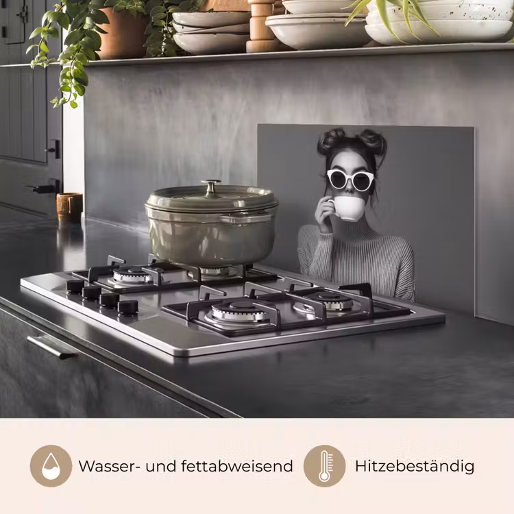 Vrouw - Koffie - Zwart - Wit keuken achterwand spatscherm klein -usp_DE