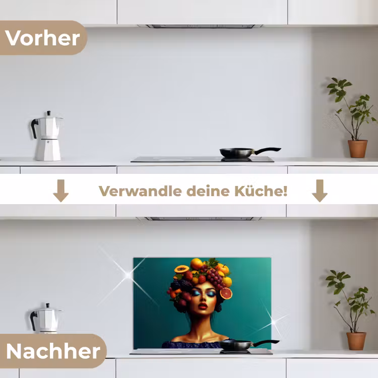 Vrouw - Hoodtooi - Tropisch - Fruit - Druiven keuken achterwand spatscherm klein -voor_na_DE