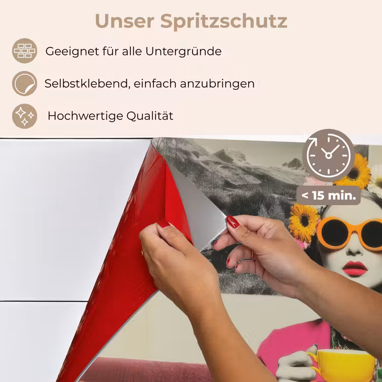 Vrouw - Kat - Bloemen - Kopje - Retro keuken achterwand spatscherm klein -spatscherm_DE