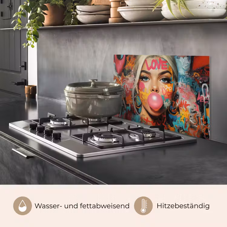 Vrouw - Kauwgom - Graffiti - Love keuken achterwand spatscherm klein -usp_DE