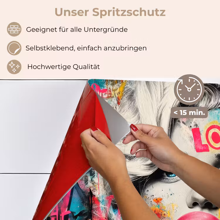 Vrouw - Kauwgom - Graffiti - Neonkleuren keuken achterwand spatscherm klein -spatscherm_DE