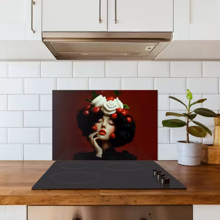 Vrouw - Kersen - Slagroom keuken achterwand spatscherm klein -sfeer2