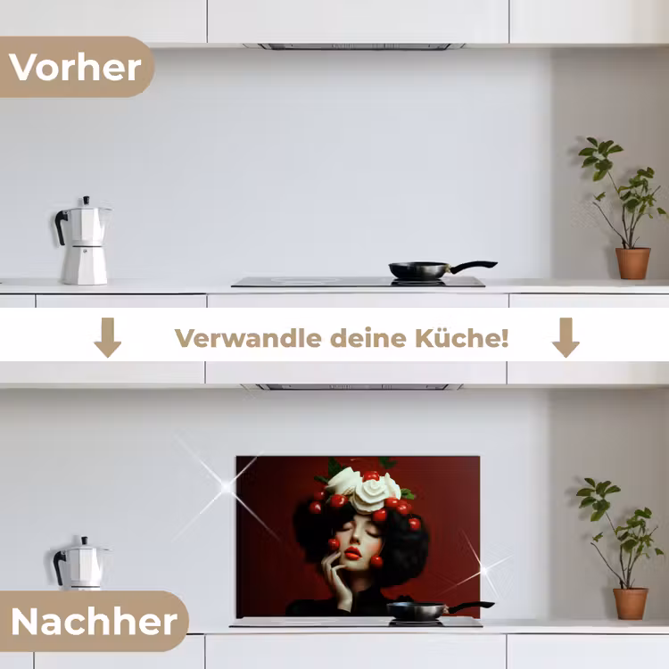 Vrouw - Kersen - Slagroom keuken achterwand spatscherm klein -voor_na_DE