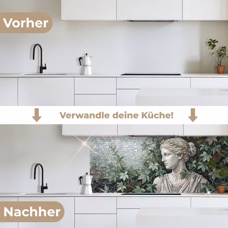 Vrouw - Klassiek - Mozaiëk - Natuur - Groen keuken achterwand 2 middel -voor-na_DE