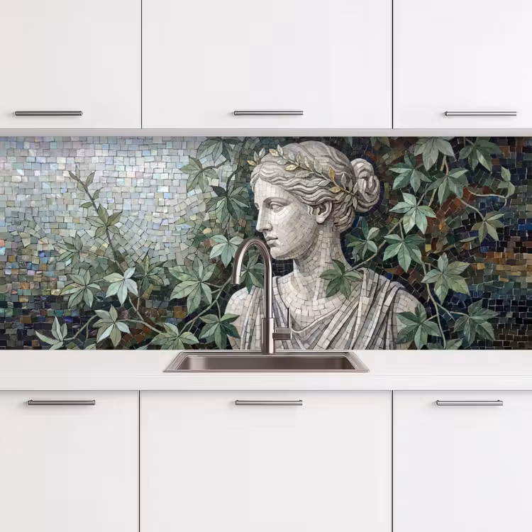 Vrouw - Klassiek - Mozaiëk - Natuur - Groen keuken achterwand 2 middel -3d