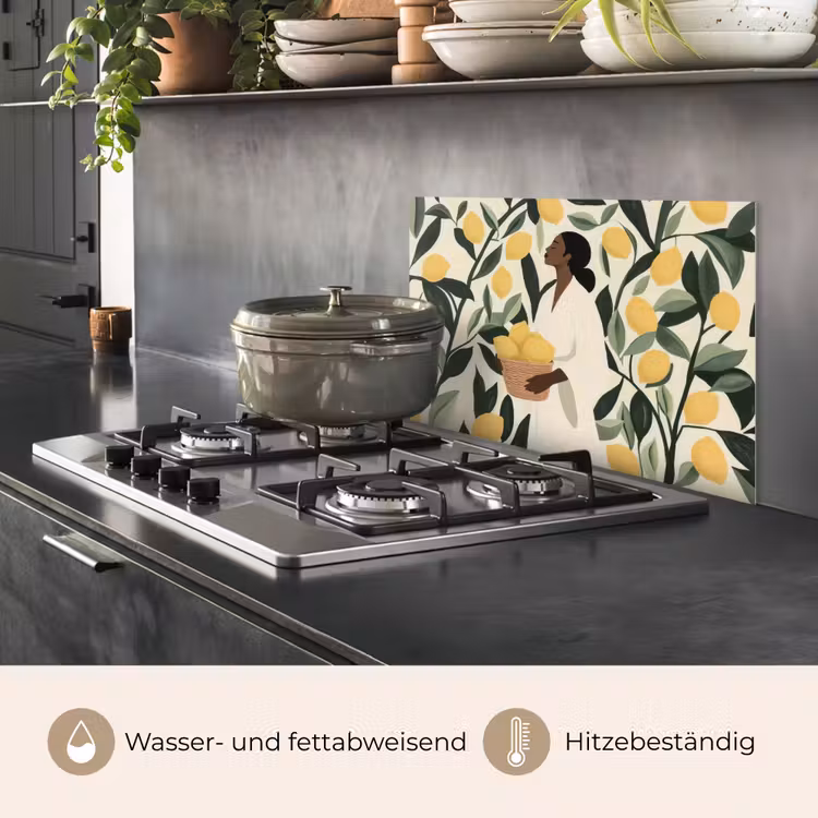 Vrouw - Mand - Citroenen - Bladeren keuken achterwand spatscherm klein -usp_DE