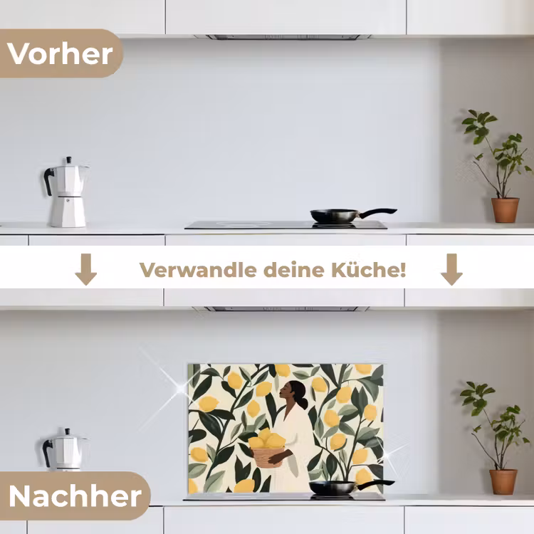 Vrouw - Mand - Citroenen - Bladeren keuken achterwand spatscherm klein -voor_na_DE