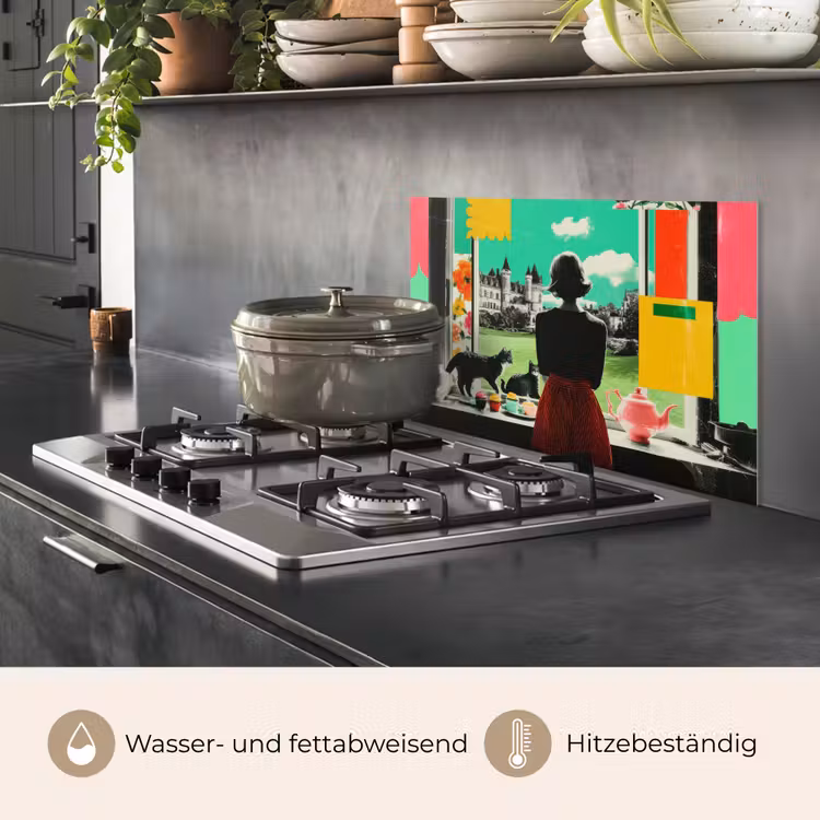 Vrouw - Keuken - Katten - Doorkijk keuken achterwand spatscherm klein -usp_DE