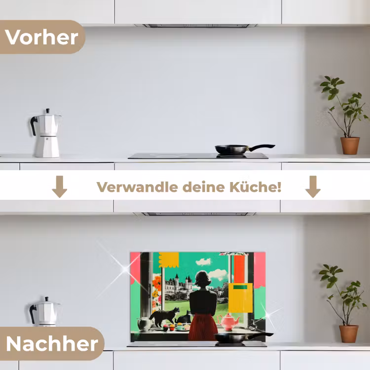 Vrouw - Keuken - Katten - Doorkijk keuken achterwand spatscherm klein -voor_na_DE