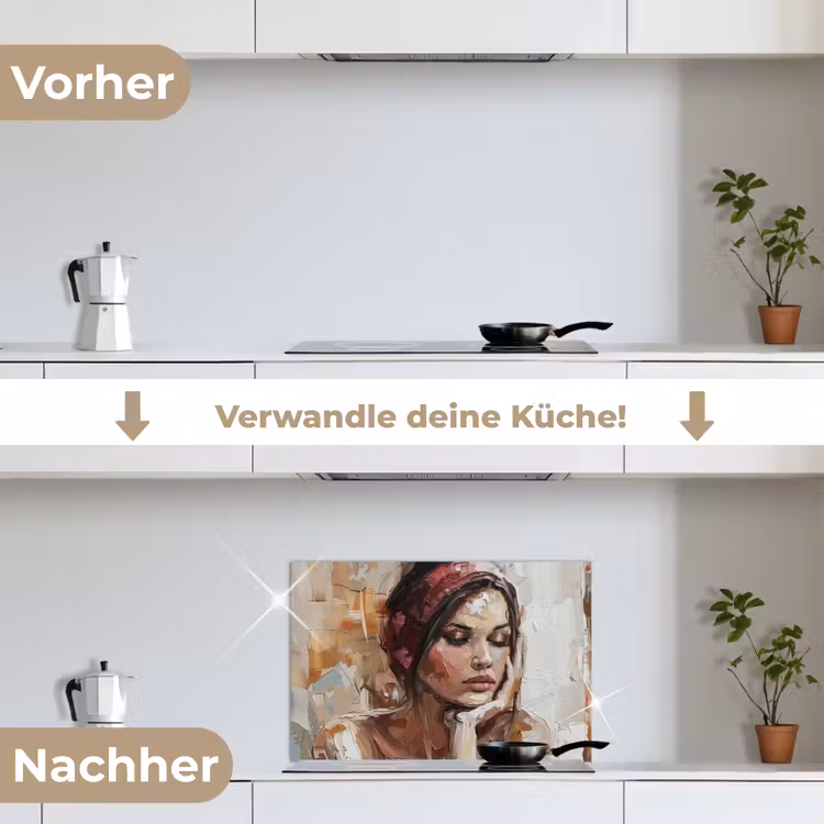 Vrouw - Verflook - Portret - Modern keuken achterwand spatscherm klein -voor_na_DE