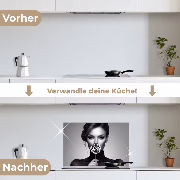 Vrouw - Lolly - Zwart keuken achterwand spatscherm klein -voor_na_DE