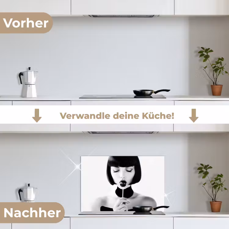 Vrouw - Lolly - Zwart - Wit keuken achterwand spatscherm klein -voor_na_DE