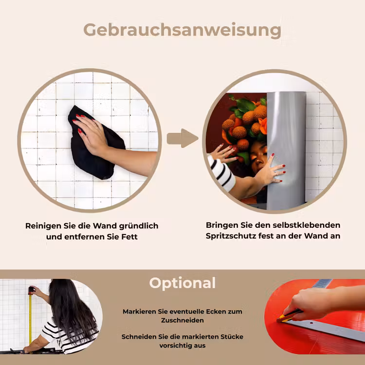Vrouw - lychee - exotisch keuken achterwand spatscherm klein -gebruiksaanwijzing_DE
