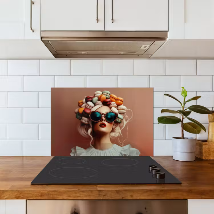Vrouw - Macarons - Bril keuken achterwand spatscherm klein -sfeer2