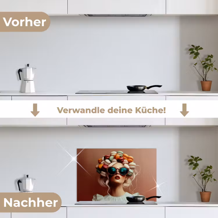 Vrouw - Macarons - Bril keuken achterwand spatscherm klein -voor_na_DE