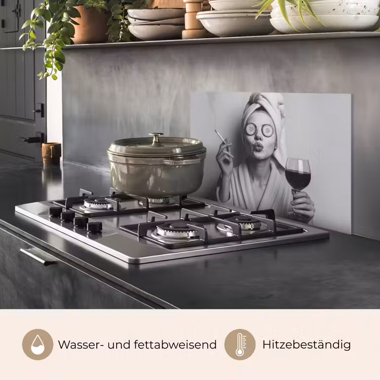Vrouw - Masker - Wijn - Sigaret keuken achterwand spatscherm klein -usp_DE