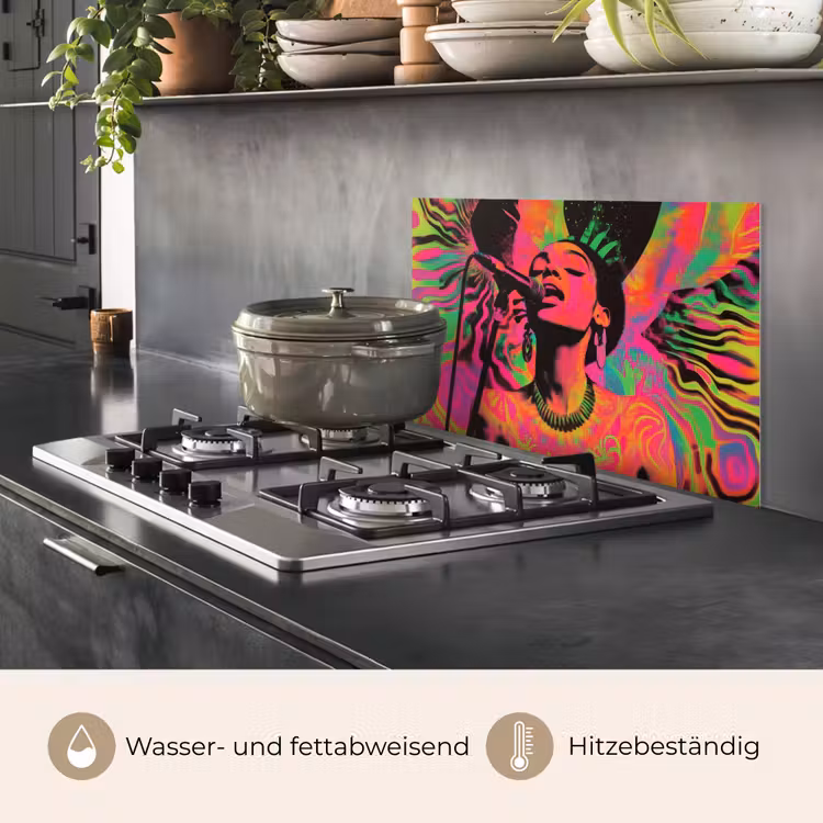 Vrouw - Microfoon - Neon keuken achterwand spatscherm klein -usp_DE