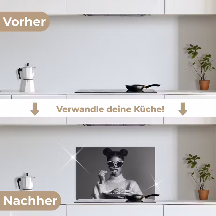 Vrouw - Pasta - Zonnebril keuken achterwand spatscherm klein -voor_na_DE