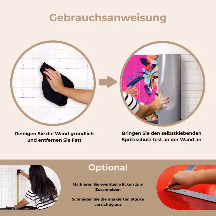 Vrouw - Portret - Abstract - Paars keuken achterwand spatscherm klein -gebruiksaanwijzing_DE