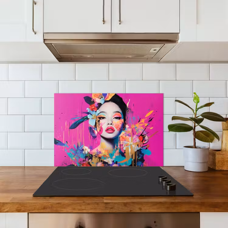 Vrouw - Portret - Abstract - Paars keuken achterwand spatscherm klein -sfeer2