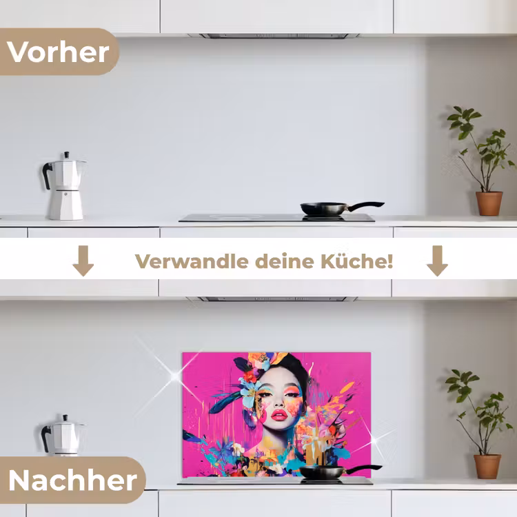 Vrouw - Portret - Abstract - Paars keuken achterwand spatscherm klein -voor_na_DE