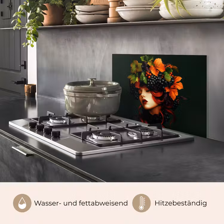 Vrouw - Rood - Groen - Druiven keuken achterwand spatscherm klein -usp_DE