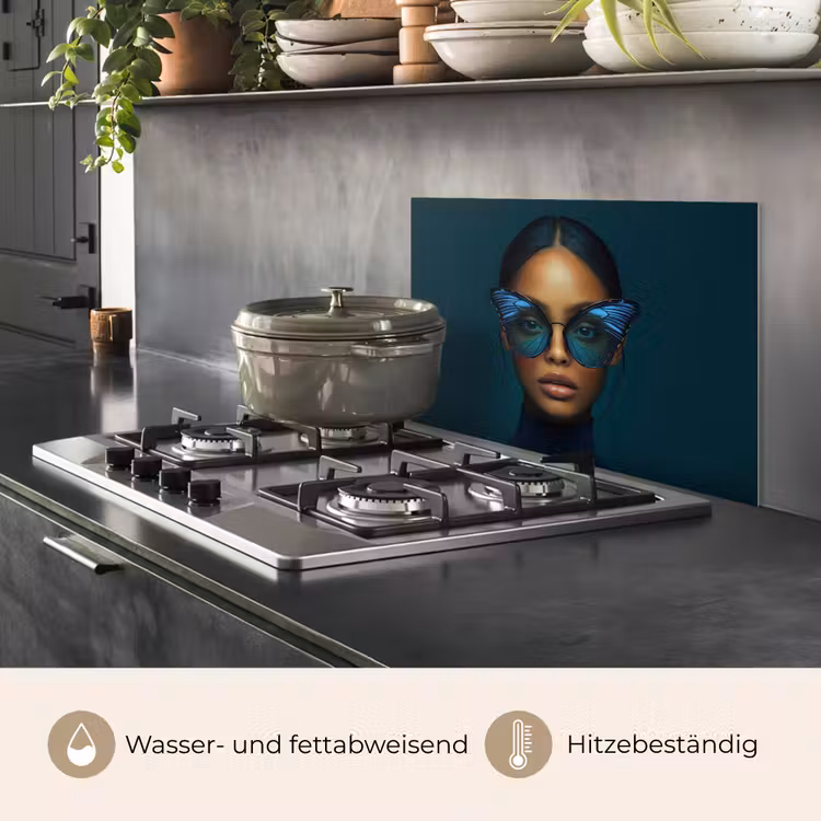Vrouw - Vlinder - Bril - Blauw - Modern - Portret keuken achterwand spatscherm klein -usp_DE
