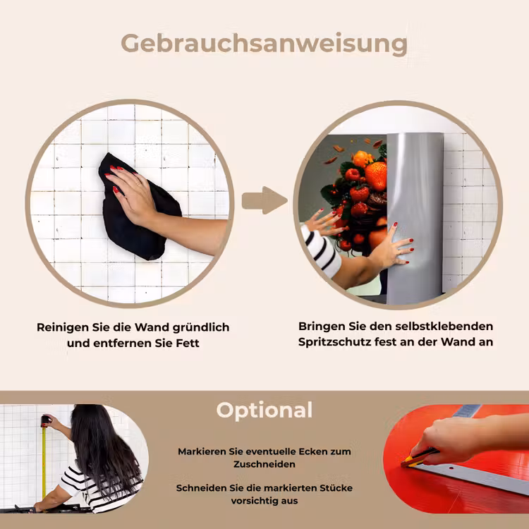 Vrouw - Chocolade - Frambozen - Aardbeien - Koekjes keuken achterwand spatscherm klein -gebruiksaanwijzing_DE