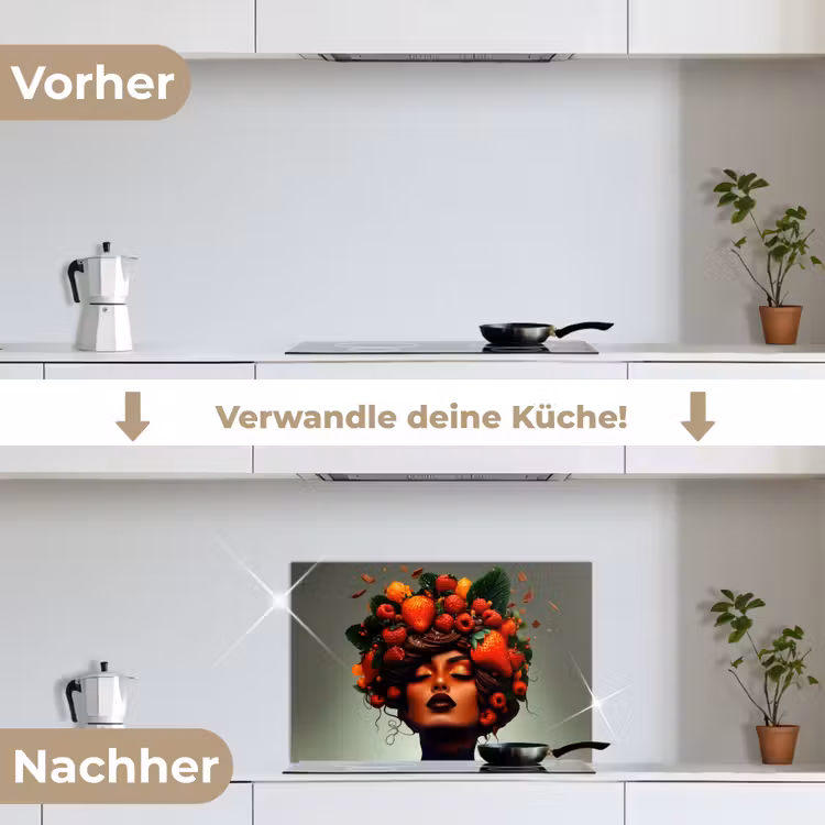 Vrouw - Chocolade - Frambozen - Aardbeien - Koekjes keuken achterwand spatscherm klein -voor_na_DE