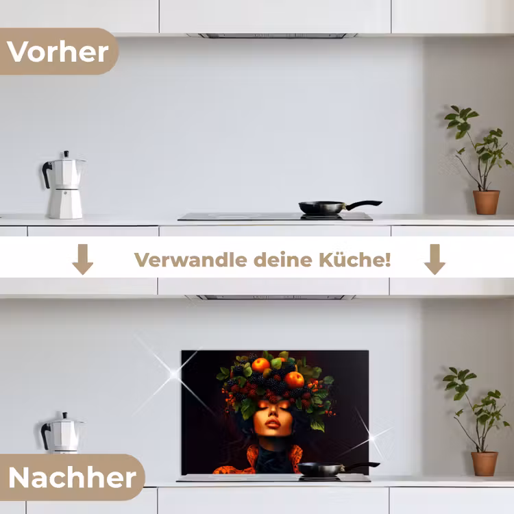 Vrouw - Zwart - Bessen - Bramen - Appels keuken achterwand spatscherm klein -voor_na_DE