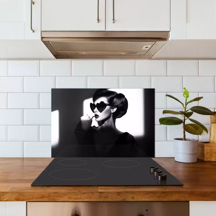 Vrouw - Zwart - Hart keuken achterwand spatscherm klein -sfeer2